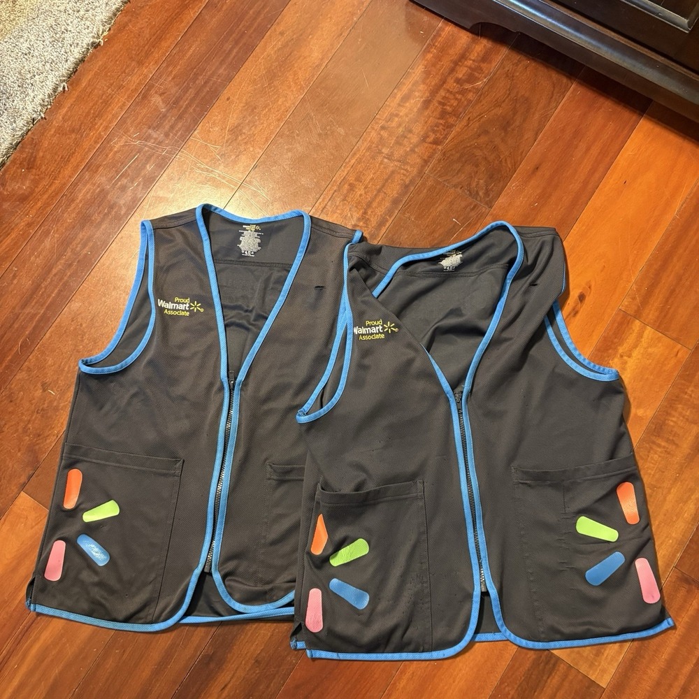 LOT OF 2! Walmart Employee Vest Gray/Blue Full Zip Associate Uniform Size Small